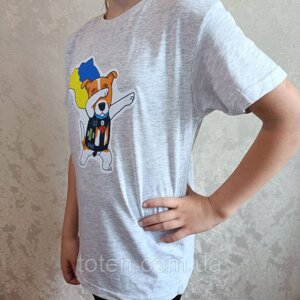 Дитяча патріотична футболка 3-4 роки із зображенням Пса Патрона, сіра футболка дитяча принтована топ