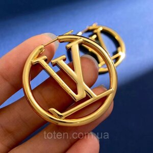 Сережки LV круглі в золоті 3 см, луї віттон топ