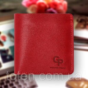 Гаманець червоний шкіряний невеликий Grande Pelle, жіночий гаманець квадратний з монетницею зі шкіри