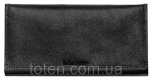 Універсальне шкіряне портмоне Grande Pelle, чорний гаманець для купюр, карт і монет, глянсове покриття