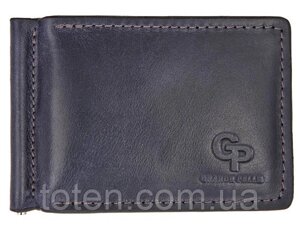 Чоловічий гаманець Grande Pelle з натуральної шкіри, затиск для грошей і карток синього кольору