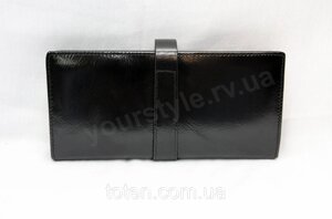 Портмоне з натуральної шкіри, чорний гаманець-клатч шкіряний, стильне портмоне глянсове