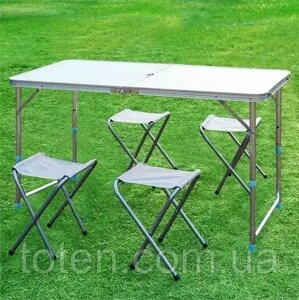 Стіл для пікніка посилений з 4 стільцями Folding Table 120х60х55/60/70 білий