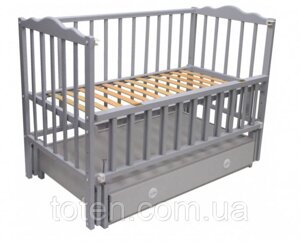 Ліжечко дерев'яне для новонароджених Анастасія, маятник, шухляда, 120-60 см, бук, Сірий