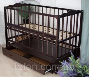 Ліжечко дерев'яне для новонароджених Ангеліна, маятник, ящи, 120-60 см, бук, Венге