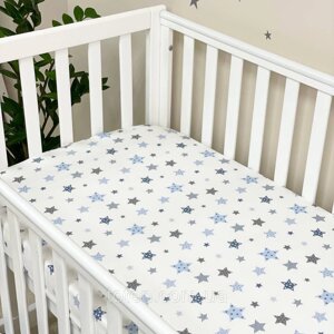 Простирадло на резинці для дитячого ліжечка фланель, Stars блакитний топ