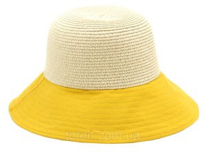 Жіноча пляжна капелюх від сонця з жовтими полями і бантом.