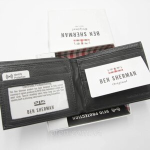 Гаманець чорного кольору з натуральної шкіри, стильний гаманець чоловічий Ben Sherman із технікою блокування