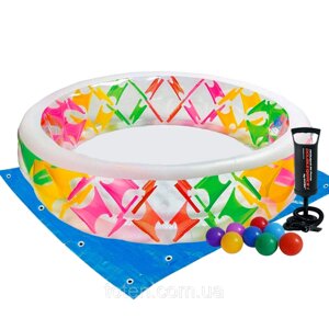 Дитячий надувний басейн Intex 56494-2 «Колесо», 229 х 56 см, з кульками 10 шт, підстилкою, насосом топ