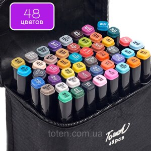 Величезний Набір скетч маркерів 48 кольорів Touch Raven для малювання, в чорному чохлі топ