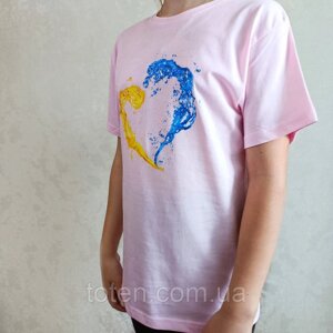 Патріотична футболка дитяча з принтом крапель у вигляді серця 12-14 років, футболка з прапором України рожева топ