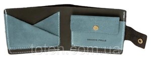 Чоловіче портмоне Grande Pelle з натуральної шкіри, гаманець для купюр, карт і монет, синій і блакитний колір