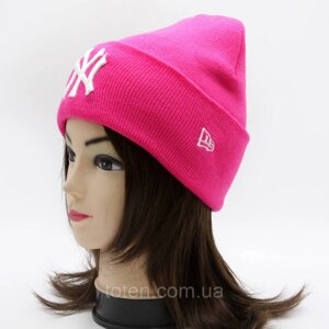 Шапка з вишивкою NY жіноча/чоловіча рожева брендова, модна спортивна шапка демісезонна