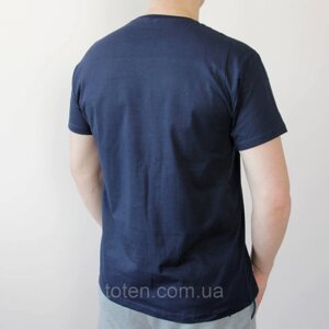 Патріотична футболка з принтом вишиванки (XL), літня футболка Вишиванка, чоловіча футболка синя бавовна