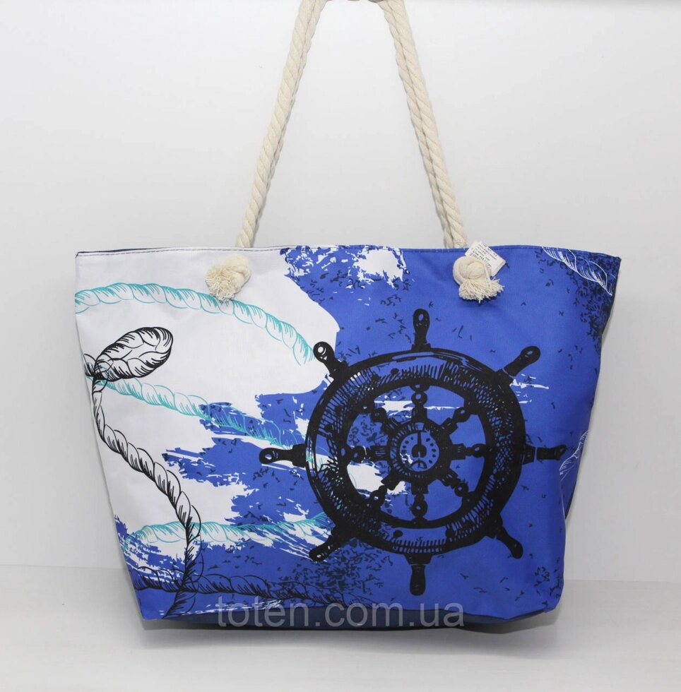 Жіноча тканинна пляжна сумка з канатними ручками і яскравим малюнком морської тематики ##от компании## Інтернет - Магазин "Дітки - Цукерки" - ##фото## 1