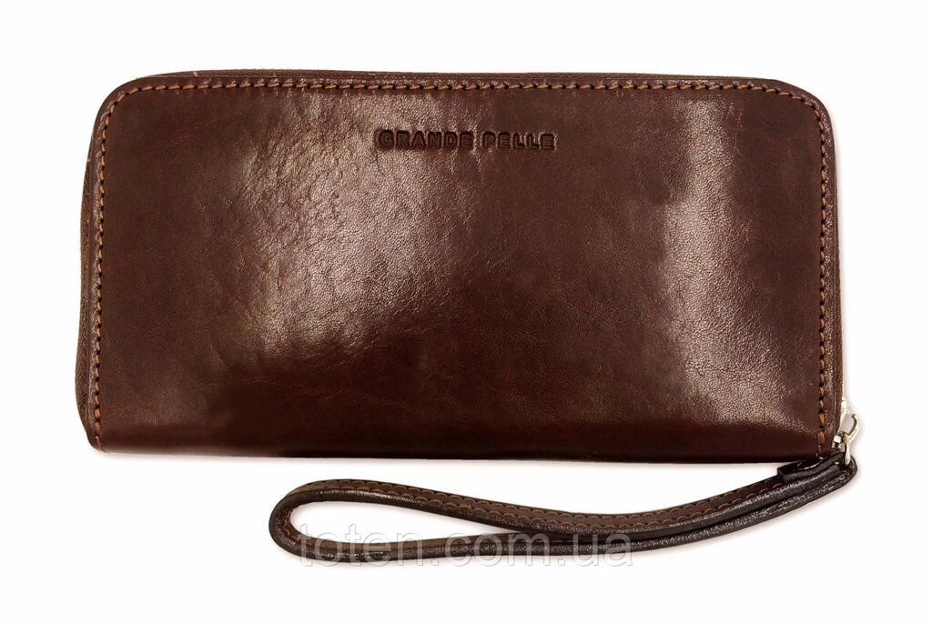 Жіночий шкіряний гаманець-клатч Grande Pelle, портмоне з монетницею, коричневий колір, глянсовий ##от компании## Інтернет - Магазин "Дітки - Цукерки" - ##фото## 1