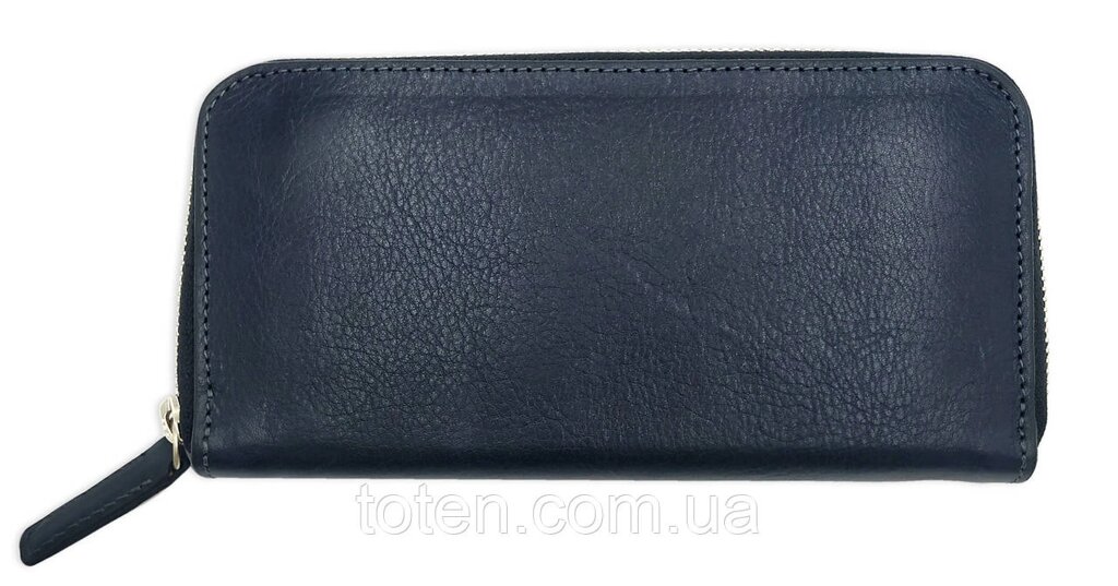 Жіночий шкіряний гаманець-клатч Grande Pelle, портмоне з монетницею, синій гаманець для карток, купюр, глянсовий топ від компанії Інтернет - Магазин "Дітки - Цукерки" - фото 1