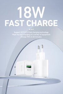 Мережевий зарядний пристрій "BAVIN" PC883Y USB Fast Charge 3.0 (18W) + кабель Type-C