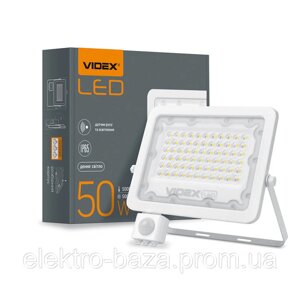 LED прожектор VIDEX 50W 5000K з датчиком руху та освітлення 220V (VL-F2e505W-S) 10шт 26266