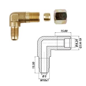 Кут 90 градусів М10х1 / G1/4-19 ATIKER (ST. 051) латунний