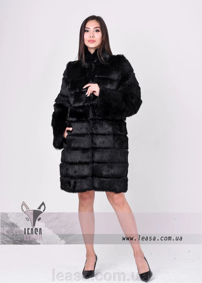 Чорна жіноча шуба з натурального хутра кролика, розміри 40-54 від компанії Жіночі шуби, жилети з натурального хутра Українського виробника LeaSa - фото 1