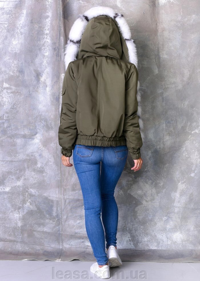 Демісезонне куртка хакі з хутра песця від компанії Жіночі шуби, жилети з натурального хутра Українського виробника LeaSa - фото 1
