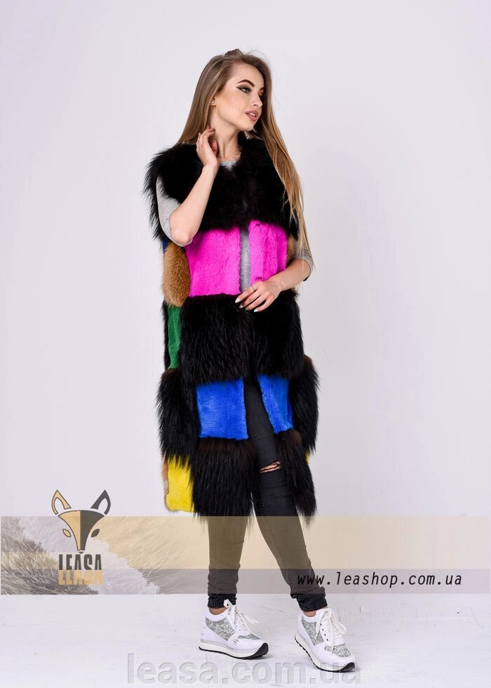 Кольорова хутряна жилетка для стильних і модних дівчат від компанії Жіночі шуби, жилети з натурального хутра Українського виробника LeaSa - фото 1