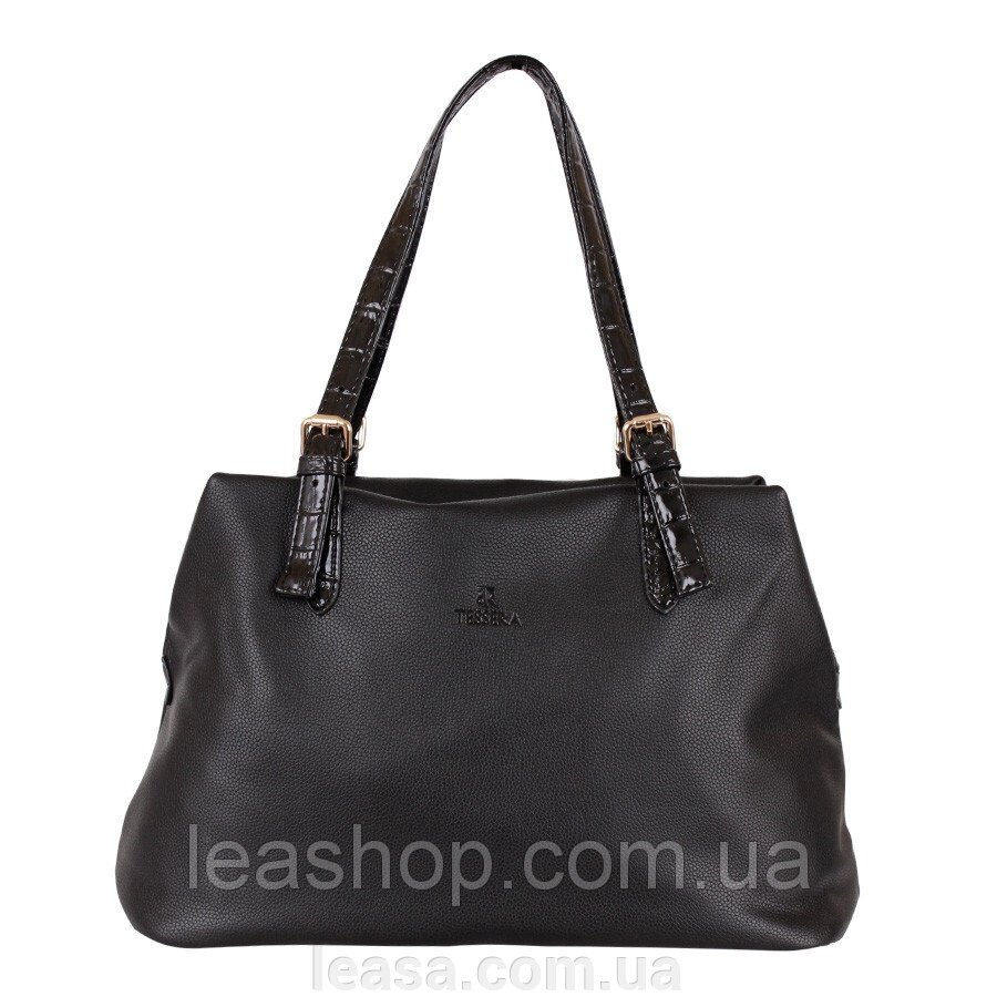 Містка чорна сумка Tessera від компанії Жіночі шуби, жилети з натурального хутра Українського виробника LeaSa - фото 1