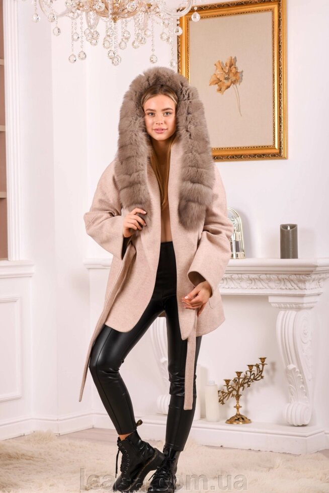 Пальто-пончо з хутряних капюшоном від компанії Жіночі шуби, жилети з натурального хутра Українського виробника LeaSa - фото 1