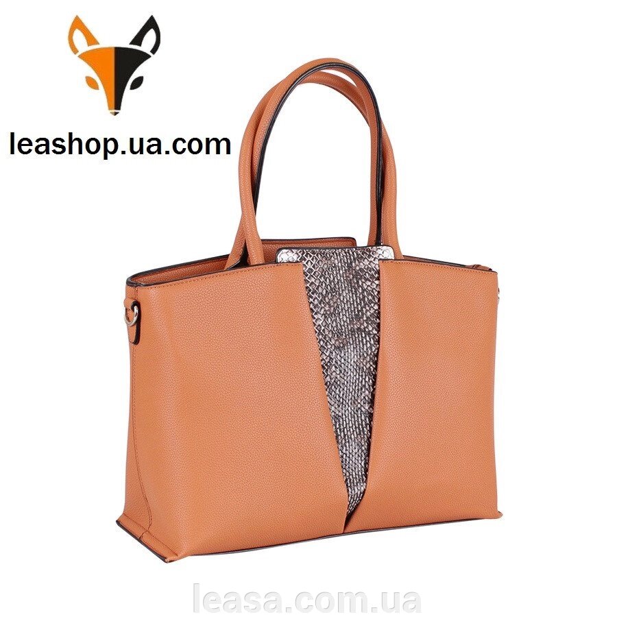Руда жіноча сумка зі вставкою кожи пітона від компанії Жіночі шуби, жилети з натурального хутра Українського виробника LeaSa - фото 1