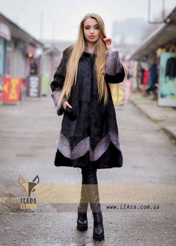 Жіноча чорна шуба з сріблястим візерунком і манжетом від компанії Жіночі шуби, жилети з натурального хутра Українського виробника LeaSa - фото 1