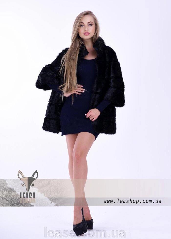 Жіноча напівшуба з нутрії чорного кольору, розміри 40-54 від компанії Жіночі шуби, жилети з натурального хутра Українського виробника LeaSa - фото 1