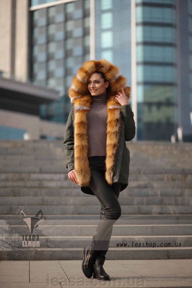 Жіноча парку камуфляжного кольору від компанії Жіночі шуби, жилети з натурального хутра Українського виробника LeaSa - фото 1