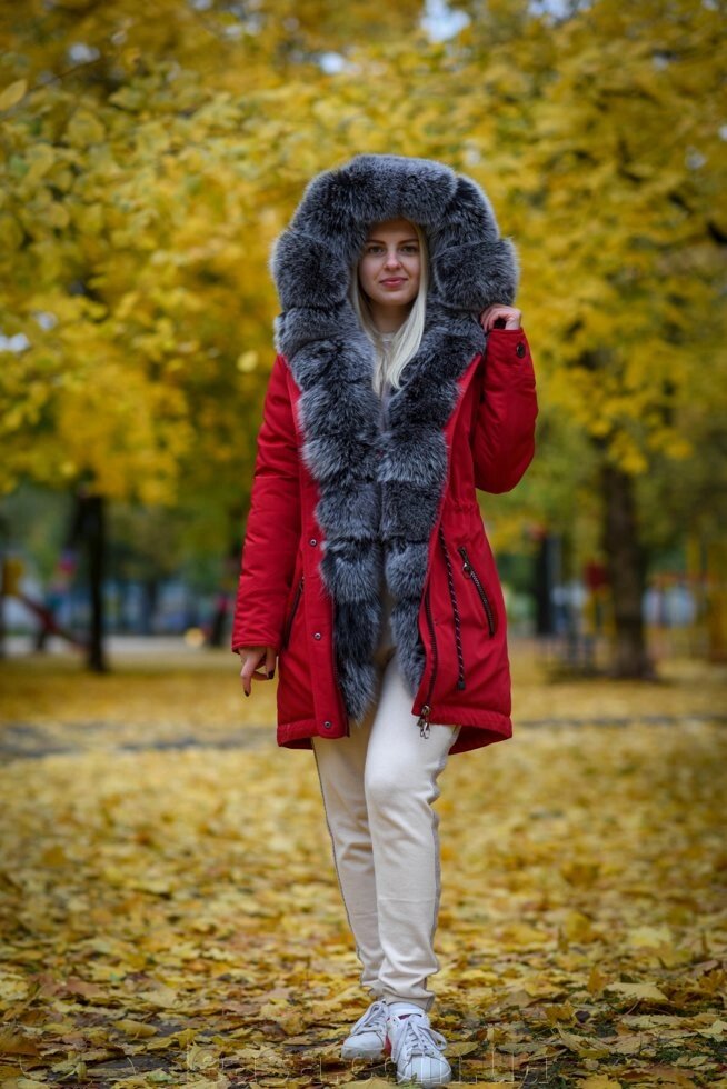 Жіноча парку з хутра песця червона від компанії Жіночі шуби, жилети з натурального хутра Українського виробника LeaSa - фото 1