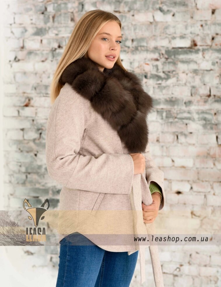 Жіноча порошкова кольорова пальто з хутром, вареним коміром ##от компании## Жіночі шуби, жилети з натурального хутра Українського виробника LeaSa - ##фото## 1