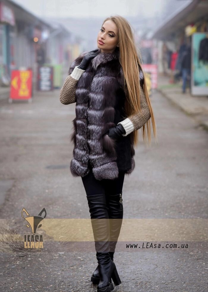Жіноча жилетка з хутра чорнобуркі від компанії Жіночі шуби, жилети з натурального хутра Українського виробника LeaSa - фото 1