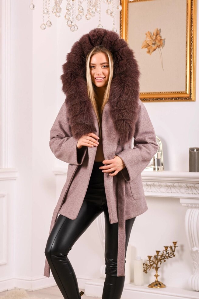 Жіноче пальто з капюшоном и Яскраве Хутро ##от компании## Жіночі шуби, жилети з натурального хутра Українського виробника LeaSa - ##фото## 1