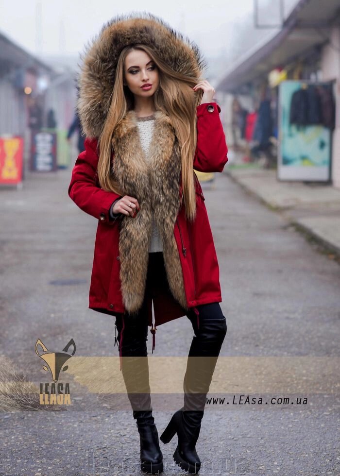 Зимова жіноча парку з преміум хутра єнота від компанії Жіночі шуби, жилети з натурального хутра Українського виробника LeaSa - фото 1