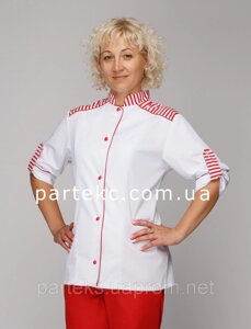 Форма кухаря Доміно жіноча , біла з червоними смужками модель Т-3869/2