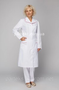 Халат медичний Наталя жіночий, білого кольору та довгим рукавом