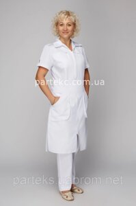 Халат медичний Поліна жіночий, білого кольору та коротким рукавом
