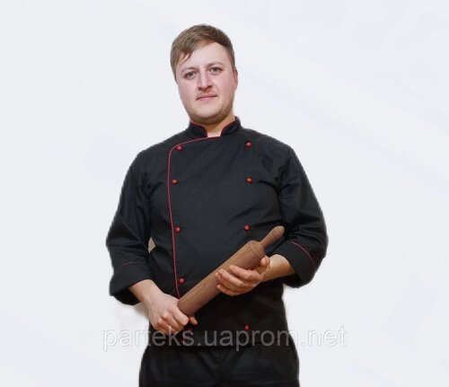 Кітель кухаря чоловічий чорного кольору з червоним кантом
