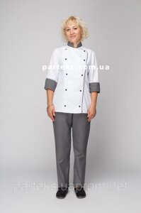 Костюм кухаря Шеф-Кухар жіночий, білий кітель та брюки в клітинку