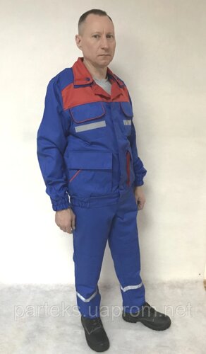 Костюм робочий ГАЗОВИК, куртка та напівкомбінезон синього кольору з червоними вставками