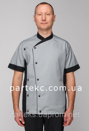 Куртка кухаря чоловіча Маріо, сірого кольору з чорними вставками