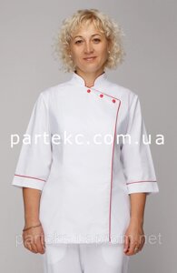 Куртка кухарська Еліт жіноча білого кольору з червоним кантом