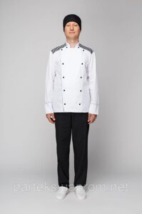 Чоловіча кухарська куртка ДІОНІС, білого кольору з сірими вставками
