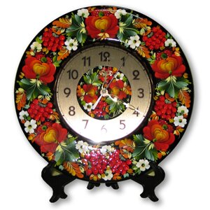 Часы КАЛИНА , настенные/настольные , петриковская роспись , Д-29 см.