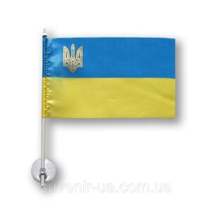 Прапорець з гербом України (прапорець) в машину з присоскою, поліестер, 18 * 12 см.