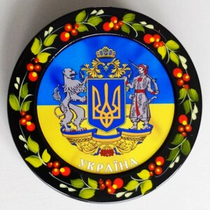 Магніт герб України на фоні прапора, 82 * 5 мм